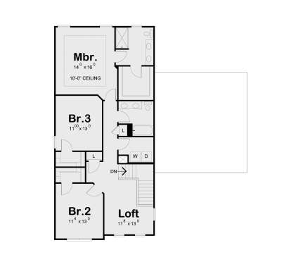 Second Floor: 3BR, 2BA, Loft, Ldry, WIC. 10' ceiling in Mbr. Stairs. House Plan # 402-01922 Second Floor Floor Plan Drawing by America's Best House Plans, Inc.