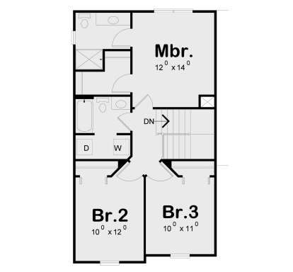 Second Floor: 3BR, 2BA, Master suite with WIC, hall bath, Ldry closet, stairs. House Plan # 402-01923 Second Floor Floor Plan Drawing by America's Best House Plans, Inc.