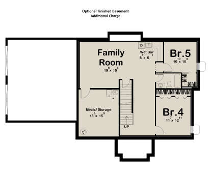 Basement: 2 BR, 1 BA, Family Room, Wet Bar, Mech/Storage, Stairs, Closets. Unfinished storage area. House Plan # 963-01318 Basement Floor Plan Drawing by America's Best House Plans, Inc.