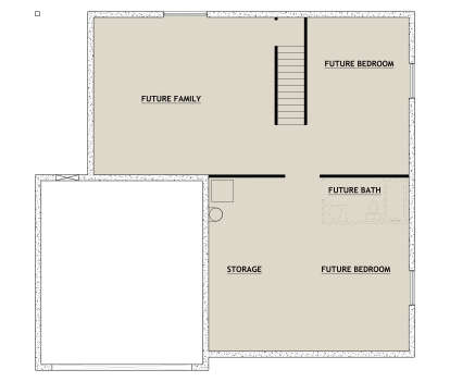 Basement: 2 Future BR, Future BA, Future Family, Storage area, Stairs. Unfinished space. House Plan # 8768-00224 Basement Floor Plan Drawing by America's Best House Plans, Inc.