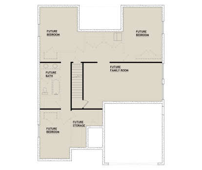 Basement: 3 Future BR, 1 Future BA, Future Family Room, Future Storage, Stairs. Unfinished/Future space. House Plan # 8768-00225 Basement Floor Plan Drawing by America's Best House Plans, Inc.