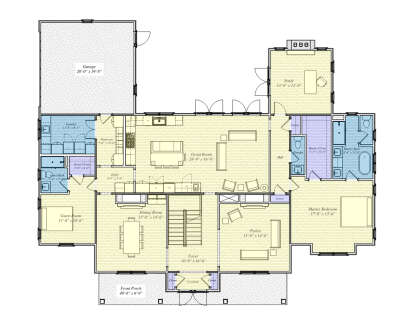 Main Floor: 2BR, 2.5BA, Great Rm, Parlor, Study, Dining, Kitchen, Ldry, Mudrm, 2-car garage, Foyer, Porch, WIC, Stairs. House Plan # 6779-00011 Main Floor  Floor Plan Drawing by America's Best House Plans, Inc.