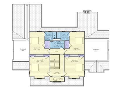 Second Floor: 4BR, 3BA, Hall, Landing, Reading Nook, 6 Closets, Stairs. Unheated: 2 large Unfinished Attic storage areas. House Plan # 6779-00011 Second Floor Floor Plan Drawing by America's Best House Plans, Inc.