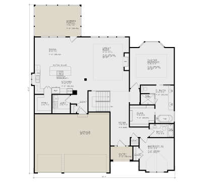 Main Floor: 2BR, 2BA, Great Room w/ FP, Kitchen, Dining, Ldry, Pantry, 2-car garage, Screen Porch. Boxed & vaulted ceilings. House Plan # 4440-00014 Main Floor  Floor Plan Drawing by America's Best House Plans, Inc.
