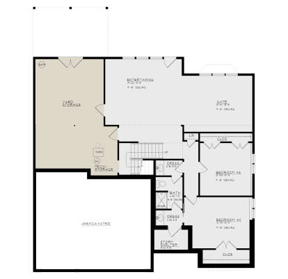 Basement: 2BR, 1BA, Entertaining, Game, Mech/Storage, Yard Storage, Storm Shelter, 2 Dressing areas, Closets, Stairs. House Plan # 4440-00014 Basement Floor Plan Drawing by America's Best House Plans, Inc.
