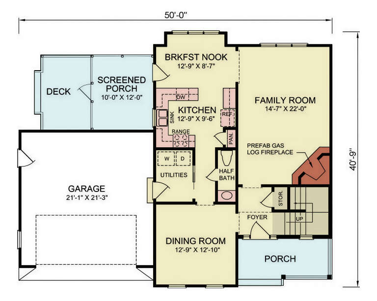 Main Floor: 0.5 BA, Kitchen, Brkfst, Family, Dining, Foyer, Ldry, 2-car garage, Screened Porch, Deck, Porch, Fireplace, Stairs. House Plan # 699-00548 Main Floor  Floor Plan Drawing by America's Best House Plans, Inc.