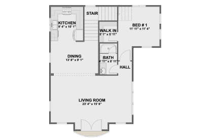 Second Floor: 1BR, 1BA, Kitchen, Dining, Living Room, WIC, Hall, Stairs. House Plan # 2802-00568 Second Floor Floor Plan Drawing by America's Best House Plans, Inc.