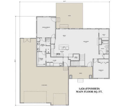 Main Floor: 2BR, 2BA, Great Rm, Kitchen, Dining, Office, Ldry, Hidden Pantry, 3-car garage, Porch, Patio, WIC, Stairs. House Plan # 7140-00005 Main Floor  Floor Plan Drawing by America's Best House Plans, Inc.