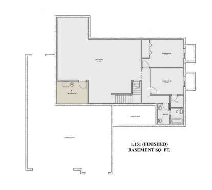 Basement: 2 BR, 1 BA, Rec Room, Mechanical room, WIC, stairs. Unheated: large unexcavated areas. 1,151 finished sq. ft. House Plan # 7140-00005 Basement Floor Plan Drawing by America's Best House Plans, Inc.