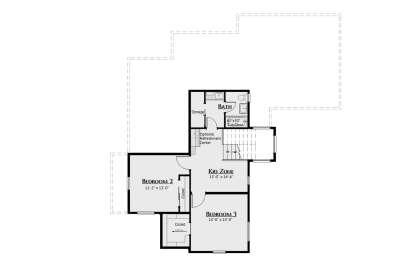 Second Floor: 2 BR, 1 BA, Kid Zone, Refreshment Center, stairs, storage, closets, sloped ceiling in closet. House Plan # 5460-00020 Second Floor Floor Plan Drawing by America's Best House Plans, Inc.