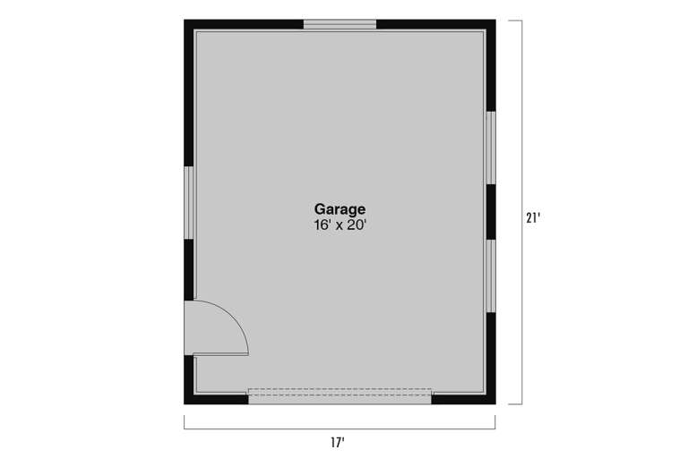 Garage Floor: 1-car garage, 16' x 20' area, single entry door, unheated space. House Plan # 035-01237 Garage Floor Floor Plan Drawing by America's Best House Plans, Inc.
