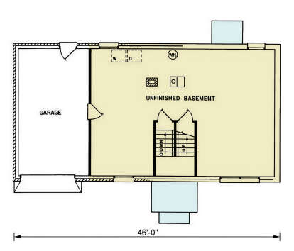 Basement: Unfinished space, garage, stairs, laundry hookups, water heater. Unheated: garage area. House Plan # 699-00549 Basement Floor Plan Drawing by America's Best House Plans, Inc.