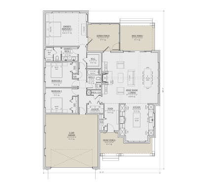 Main Floor: 3BR, 2BA, Great Room, Kitchen, Foyer, Ldry, 2-car garage, Screen/Back/Front Porches, Fireplace, WIC, Vaulted ceiling. House Plan # 8687-00032 Main Floor Floor Plan Drawing by America's Best House Plans, Inc.