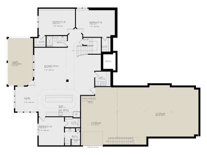 Basement: 3BR, 2BA, Entertaining, Game, Bar, Ldry, Mech, 2 Storage areas, Veranda. Stairs, closets. Unheated: Storage/Veranda. House Plan # 4440-00017 Basement Floor Plan Drawing by America's Best House Plans, Inc.