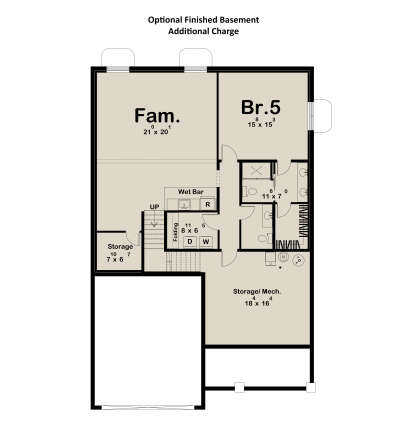 Basement: 1BR, 1BA, Family room, Wet Bar, Ldry, 2 Storage rooms, Mech room, Stairs. Unheated: Storage/Mech areas. House Plan # 963-01320 Basement Floor Plan Drawing by America's Best House Plans, Inc.