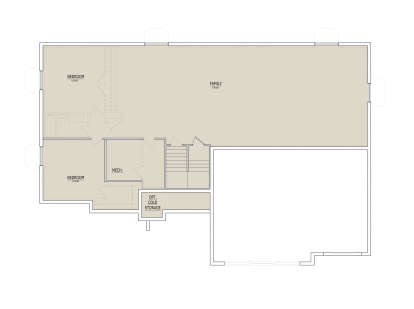 Basement: 2 Future BR, 1 BA, Future Family, Mech room, Opt. cold storage, stairs. Unfinished garage area. House Plan # 8768-00228 Basement Floor Plan Drawing by America's Best House Plans, Inc.