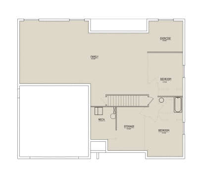 Basement: 2 Bed, 1 Bath, Family, Exercise, Storage, Mech. Stairs. All areas marked as future finish. House Plan # 8768-00229 Basement Floor Plan Drawing by America's Best House Plans, Inc.