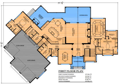 Main Floor: 2BR, 2.5BA, Kitchen, Brkfst, Dining, Vaulted Family, 3-car garage, 2 Covered Decks, Porch, 2 WIC, Ldry, Stairs. House Plan # 6102-00003 Main Floor  Floor Plan Drawing by America's Best House Plans, Inc.