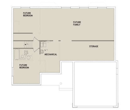 Basement: 2 Future BR, 1 Rough-in BA, Future Family, Storage, Mechanical room, Stairs. Unfinished space. House Plan # 8768-00231 Basement Floor Plan Drawing by America's Best House Plans, Inc.