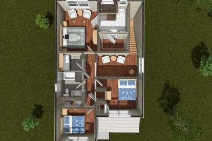Overhead Second Floor: 3BR, 2BA, loft, laundry, 3 WIC, stairs. Primary suite with dual vanity bath and WIC. House Plan # 4848-00620 Overhead Second Floor Floor Plan Drawing by America's Best House Plans, Inc.
