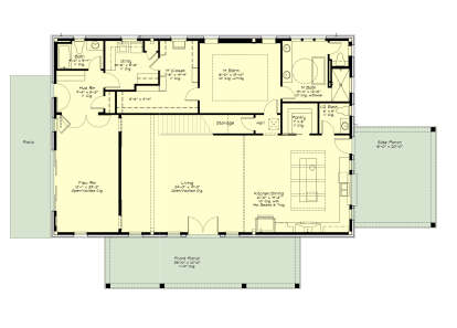 Main Floor: 1BR, 2.5BA, Living, Kitchen/Dining, Flex, Mud, Ldry, Pantry, WIC, Storage, Stairs, Patio, Front/Side Porches. House Plan # 2880-00015 Main Floor  Floor Plan Drawing by America's Best House Plans, Inc.
