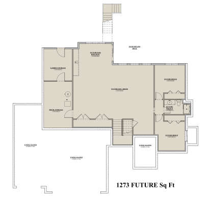 Basement: 2 Future BR, 1 Future BA, Rec Room, Future Bar, Garden Storage, Mech Storage, Stairs. Unfinished/Unexcavated areas. House Plan # 7140-00010 Basement Floor Plan Drawing by America's Best House Plans, Inc.