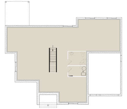 Basement: Open floor plan, 1 BA, stairs, mechanical area, unfinished storage, covered patio area. House Plan # 034-01444 Basement Floor Plan Drawing by America's Best House Plans, Inc.