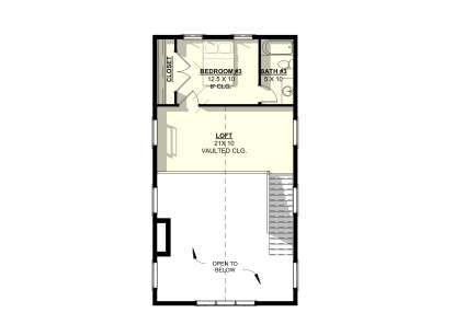 Second Floor: 1BR, 1BA, Loft with vaulted ceiling, Closet, Stairs, Open to below. House Plan # 3822-00012 Second Floor Floor Plan Drawing by America's Best House Plans, Inc.