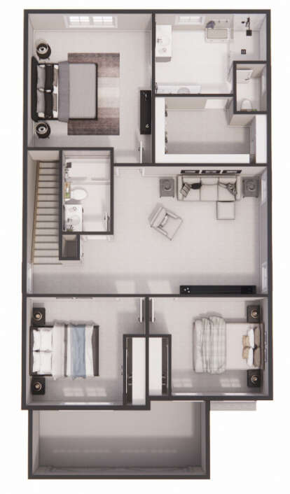 Overhead Second Floor: 3BR, 2BA, Loft, Primary suite with WIC and ensuite bath, laundry closet, stairs. House Plan # 098-00695 Overhead Second Floor Floor Plan Drawing by America's Best House Plans, Inc.