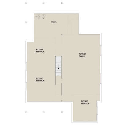 Basement: 3 Future BR, Future Family, Mech room, rough-in BA, stairs. Unfinished space. House Plan # 8768-00234 Basement Floor Plan Drawing by America's Best House Plans, Inc.