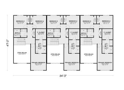 Second Floor: 6BR, 6BA, 3 Primary suites with P. Closets, 3 secondary BRs, 3 stairs, 10' ceilings, open to below areas. House Plan # 4100-00055 Second Floor Floor Plan Drawing by America's Best House Plans, Inc.