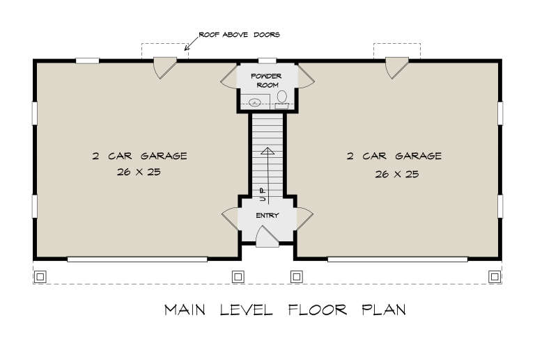 Garage Floor: 4-car garage, Entry, Powder Room, stairs. Unheated: garage area. House Plan # 6082-00233 Garage Floor Floor Plan Drawing by America's Best House Plans, Inc.