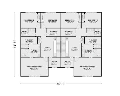 Second Floor: 4BR, 4BA, 2 Lofts, 2 Studies, 2 Storage rooms, WICs, linen closets, 2 sets of stairs. 10' ceilings throughout. House Plan # 4100-00058 Second Floor Floor Plan Drawing by America's Best House Plans, Inc.