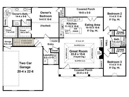 Main Floor w/ Basement Stair Location for House Plan #348-00042