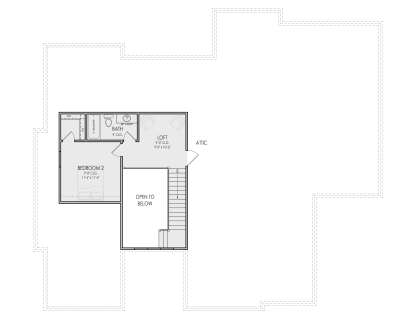 Second Floor: 1BR, 1BA, Loft, Open to Below, Stairs, Attic storage. 9' ceilings. Unheated: Attic area. House Plan # 5105-00025 Second Floor Floor Plan Drawing by America's Best House Plans, Inc.