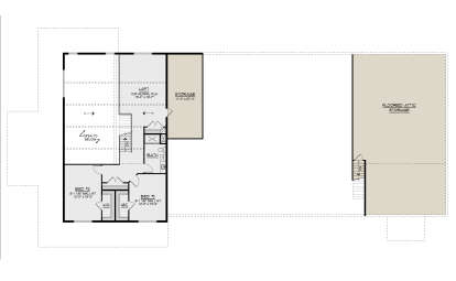 Second Floor: 2 Bed, 1 Bath, Loft with cathedral ceiling, 2 WIC, stairs, large storage area, floored attic storage. House Plan # 5032-00486 Second Floor Floor Plan Drawing by America's Best House Plans, Inc.