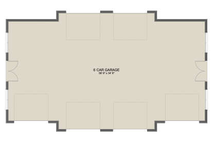 Garage Floor: 6-car garage, 58' 6" x 34' 6", dual double-door entry points, multiple windows, unheated square footage. House Plan # 2802-00575 Garage Floor Floor Plan Drawing by America's Best House Plans, Inc.