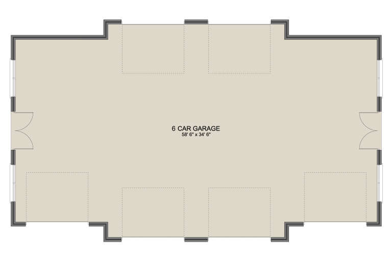 Garage Floor: 6-car garage, 58' 6" x 34' 6", dual double-door entry points, multiple windows, unheated square footage. House Plan # 2802-00575 Garage Floor Floor Plan Drawing by America's Best House Plans, Inc.