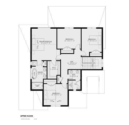 Second Floor: 4BR, 2BA, Loft, WIC, linen closets, stairs. Vaulted ceilings in Primary BR and BR 4. House Plan # 8937-00130 Second Floor Floor Plan Drawing by America's Best House Plans, Inc.