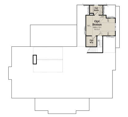 Bonus Room level, Opt Bath, Opt WIC, 9' ceiling, stairs, unfinished attic space. House Plan # 009-00538 Bonus Room Floor Plan Drawing by America's Best House Plans, Inc.