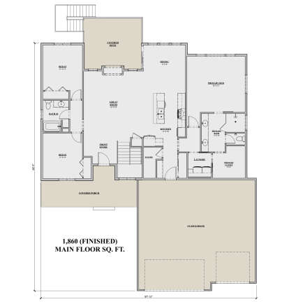 Main Floor: 3BR, 2BA, Great Rm, Dining, Kitchen, Pantry, Ldry, 3-car garage, WIC, stairs, covered deck, covered porch. House Plan # 7140-00022 Main Floor  Floor Plan Drawing by America's Best House Plans, Inc.