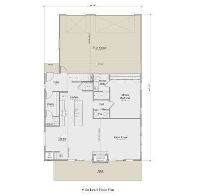 Main Floor: 1BR, 1.5BA, Great Room, Kitchen, Dining, Pantry, Ldry, 3-car garage, Stoop, Patio, Fireplace, Vaulted Ceiling. House Plan # 2524-00007 Main Floor  Floor Plan Drawing by America's Best House Plans, Inc.