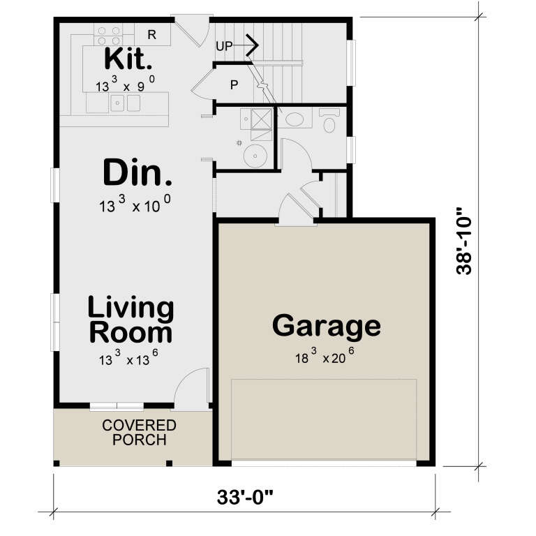 Main Floor: 0 Bed, 1 Bath, Kitchen, Dining, Living, Pantry, 2-car Garage, Stairs, Covered Porch. Unheated: Garage, Porch. House Plan # 402-01928 Main Floor  Floor Plan Drawing by America's Best House Plans, Inc.