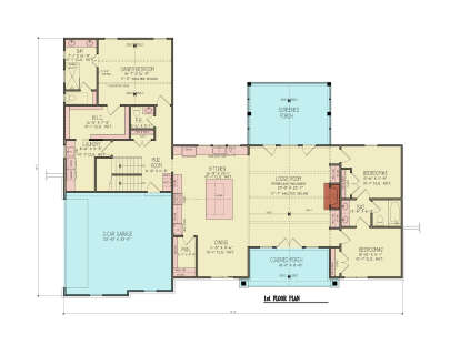 Main Floor: 3BR, 2.5BA, Kitchen, Dining, Lodge Room, Ldry, Mud, Pantry, 2-car garage, 2 porches, fireplace, vaulted ceilings. House Plan # 699-00567 Main Floor  Floor Plan Drawing by America's Best House Plans, Inc.