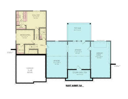 Basement: 1BR, 1BA, Social Room, Opt Bar/Kit, WIC, Stairs. Unheated: Garage, Workshop, Storm Shelter, Unfinished, Patio. House Plan # 699-00567 Basement Floor Plan Drawing by America's Best House Plans, Inc.