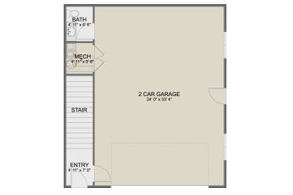 Garage Floor: 2-car garage, 1 BA, Mech room, Entry, stairs. Unheated space. House Plan # 2802-00576 Garage Floor Floor Plan Drawing by America's Best House Plans, Inc.
