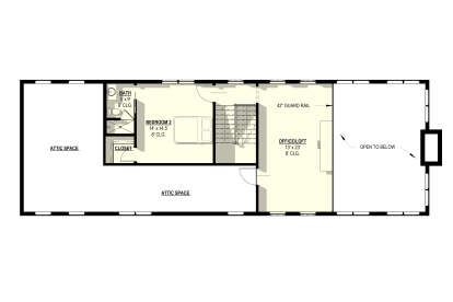 Second Floor: 1BR, 1BA, Office/Loft, stairs, large Attic space, open to below area. 8' ceilings. House Plan # 3822-00024 Second Floor Floor Plan Drawing by America's Best House Plans, Inc.