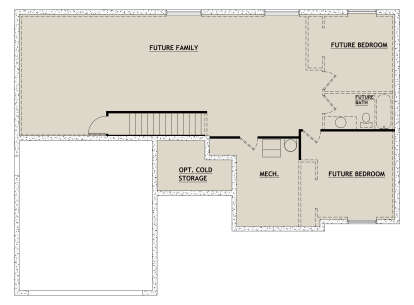Basement: 2 Future BR, 1 Future BA, Future Family, Mech room, Opt. Cold Storage, stairs. Unfinished/future space. House Plan # 8768-00236 Basement Floor Plan Drawing by America's Best House Plans, Inc.