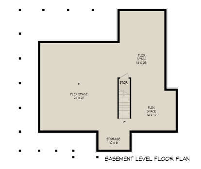 Basement: Open flex space, storage room, stairs. Unheated: storage area. House Plan # 940-01481 Basement Floor Plan Drawing by America's Best House Plans, Inc.