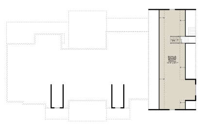 Bonus Room, stairs. Unheated attic space shown in dashed lines. House Plan # 5032-00489 Bonus Room Floor Plan Drawing by America's Best House Plans, Inc.
